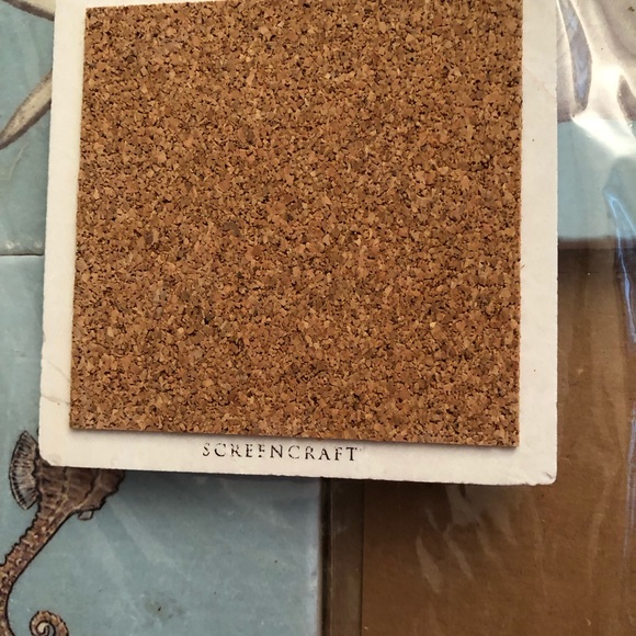 New NIB four marble coasters blue with shells with cork backing Screencraft - Picture 6 of 7